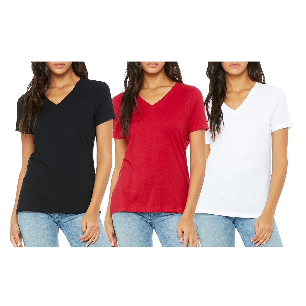 Women's Loose Fitting Short Sleeve V-Neck Tee (3-Pack)